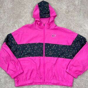 Nike Jacket Womens S Pink Black Floral Running Lightweight Icon Clash Track Run